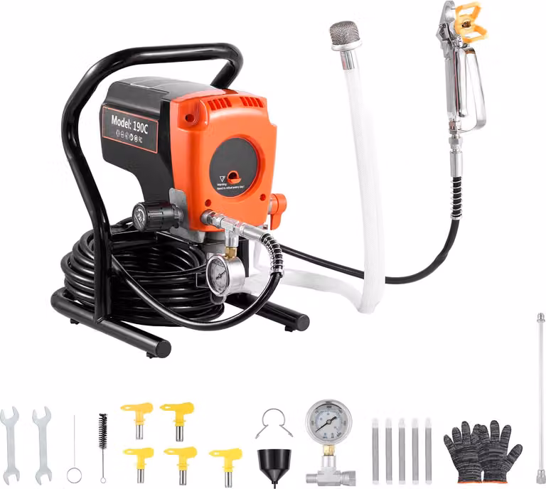 SucceBuy spruzzatore di vernice airless Spruzzatore 900 W 3300 psi, 1,78 L/min sistema di spruzzatura di vernice con accessori quali spazzola di pulizia, tubo flessibile, asta di prolunga e ugelli - adatto per interni ed edifici