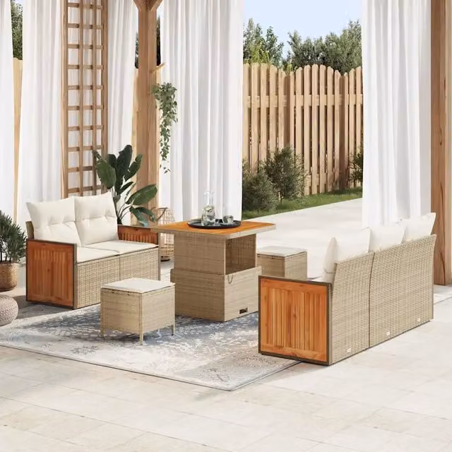 Set Divano da Giardino 10 pz 7-Numero di posti Beige e Crema 3365196