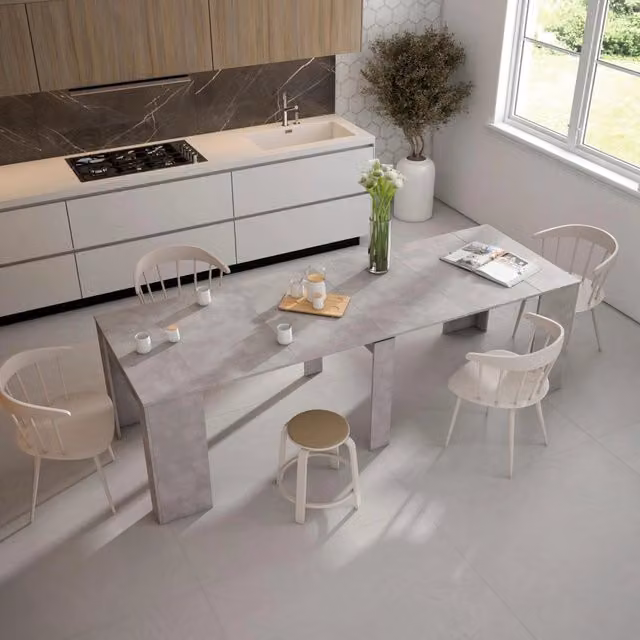 Consolle allungabile, 262x90x77cm, Per 12 persone, Tavolo da pranzo, grigio cemento RF2649