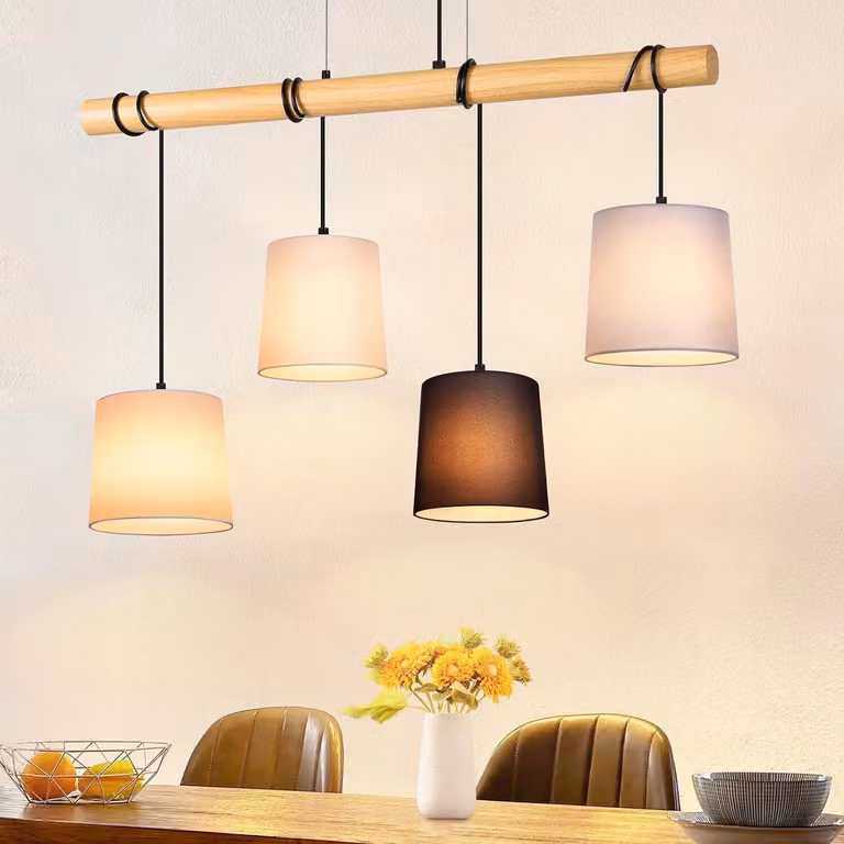 ZMH Lampada a sospensione legno vintage da tavolo lampada a sospensione E27 bianco 1 fiamma cucina rustica tessuto per sala da pranzo soggiorno ristorante camera da letto