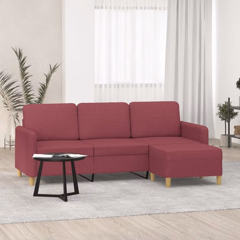 Maison Exclusive - Divano a tre posti con poggiapiedi, rosso vino, 180 cm, tessuto