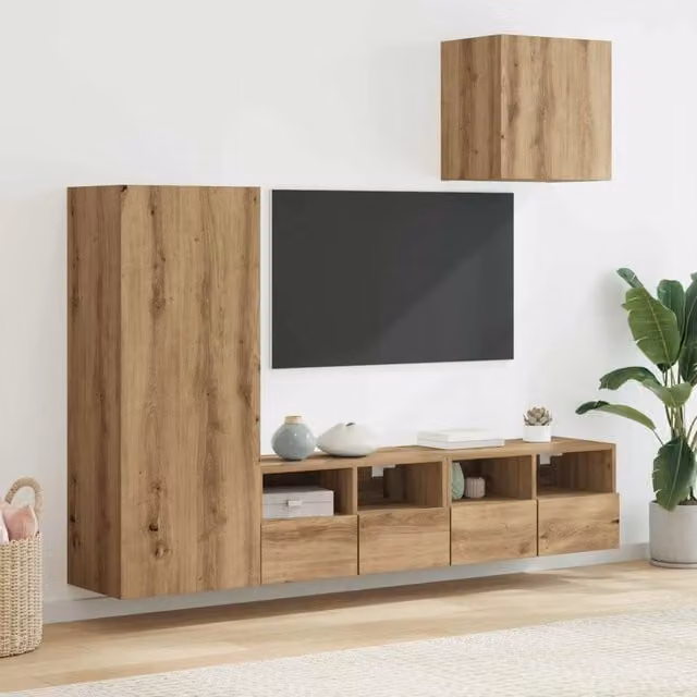 Unità TV da parete moderna vidaXL in MDF color marrone per soggiorno