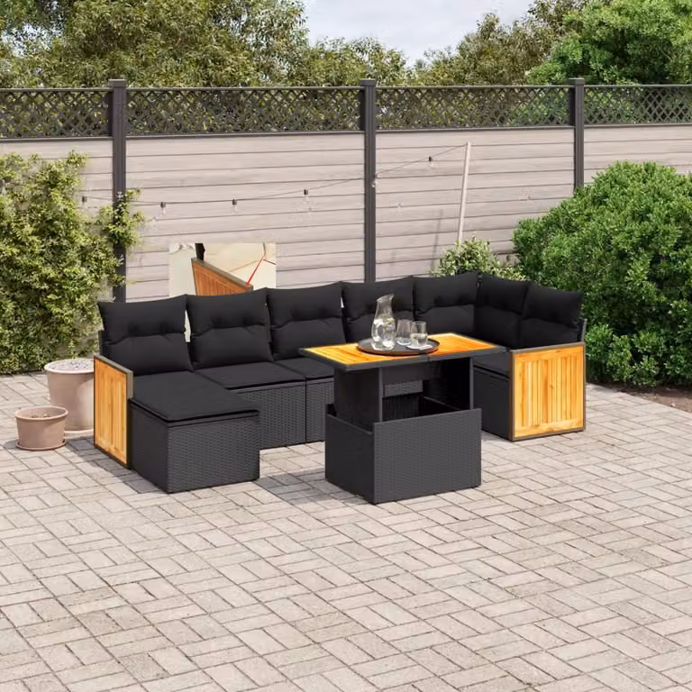 Maison Exclusive - Set Divani da Giardino con Cuscini 8 pz Nero in Polyrattan