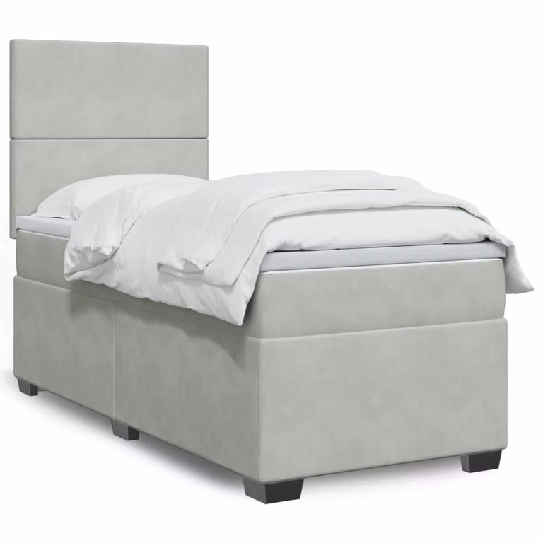 vidaXL Giroletto a Molle Ibrido con Materasso in Velluto Grigio Chiaro e Bianco L/P/H: 200 x 80 x 40 cm