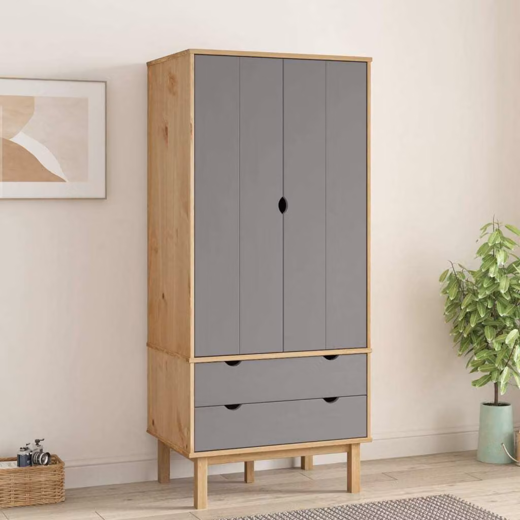 The Living Store Armadio OTTA Brown&Grey 76,5x53x172 cm in legno di pino massiccio
