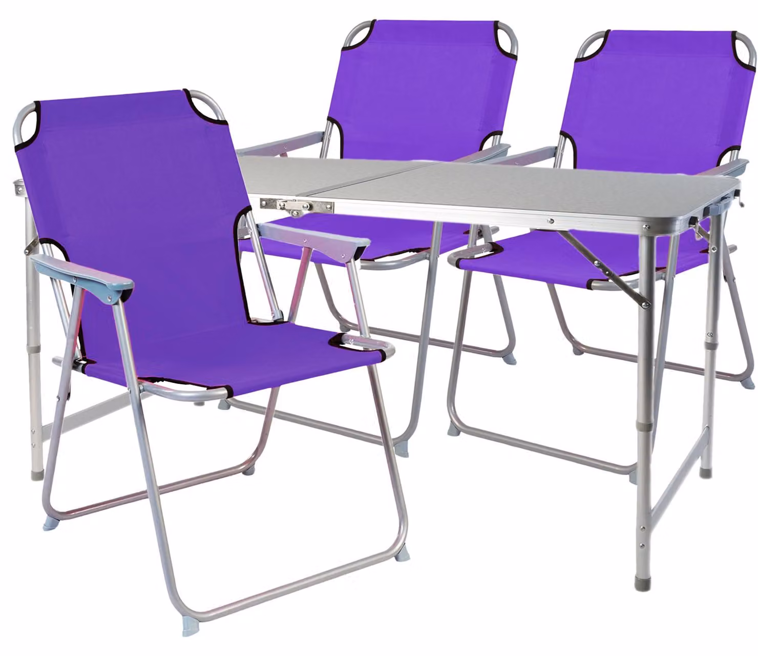 set di 4 mobili da campeggio in alluminio resistente alle intemperie 120x60x58/70cm viola