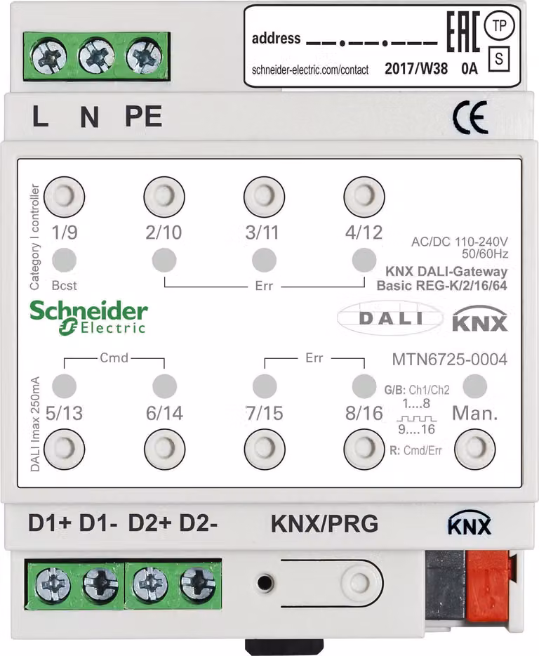 Schneider Electric KNX DALI-Gateway Basic REG-K/2/16/64 a 2 canali MTN6725-0004