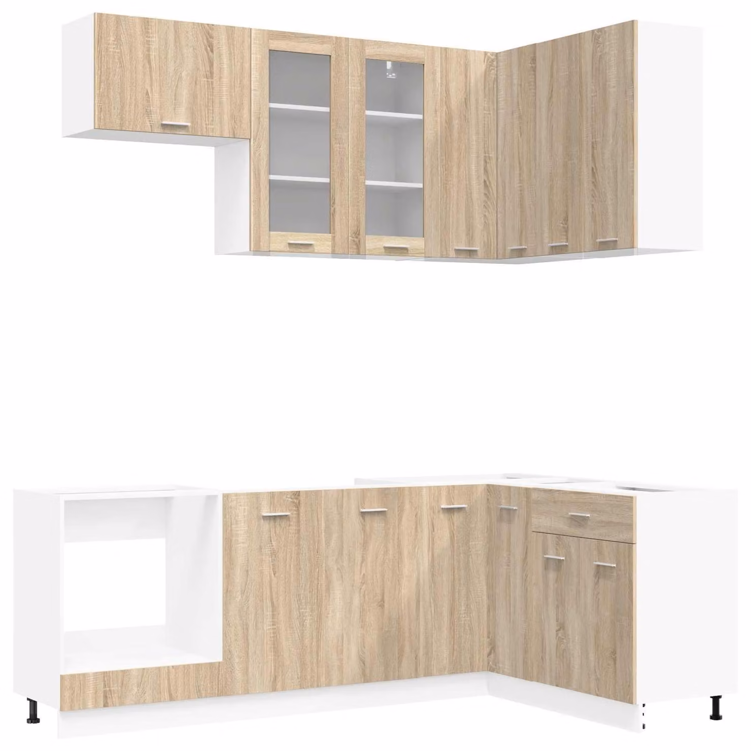Set da cucina LYON, 8 pezzi, realizzato in materiale composito effetto legno Sonoma