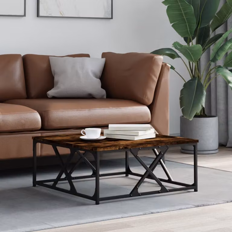 vidaXL Tavolino da Salotto in Legno Rovere Fumo e Metallo, L 70 x P 70 x H 30 cm