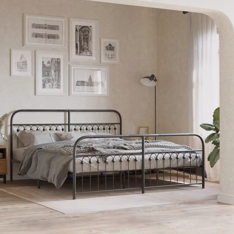 vidaXL Giroletto con Testiera e Pediera in Metallo Nero L: 187 cm, P: 100 cm, H: 219 cm