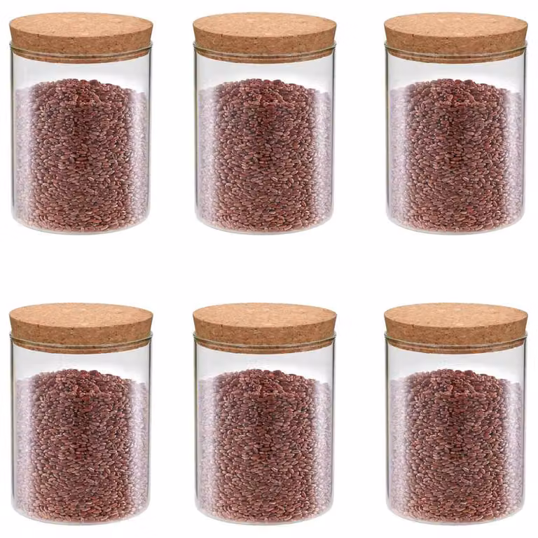 Set di 6 barattoli in vetro trasparente con coperchio in sughero vidaXL da 650 ml ciascuno