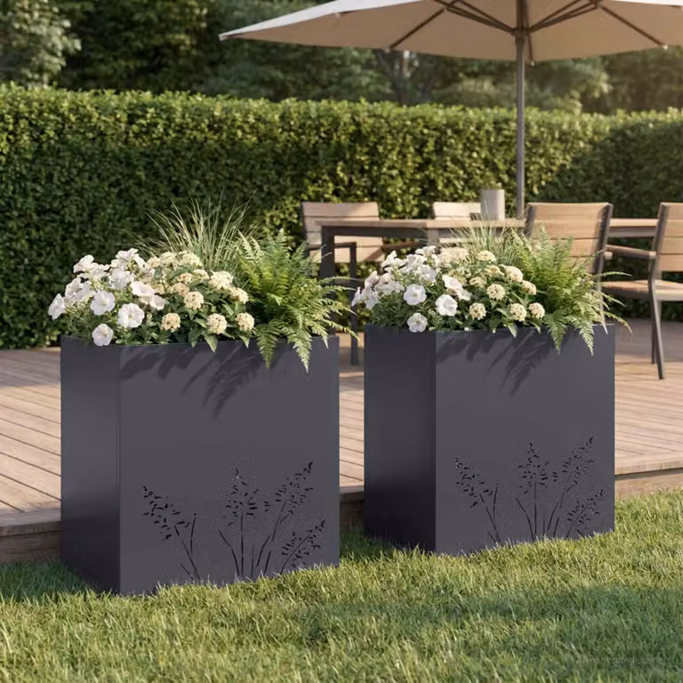 Set di 2 vasi da giardino vidaXL in metallo colore antracite L 50 cm x P 30 cm x H 49 cm