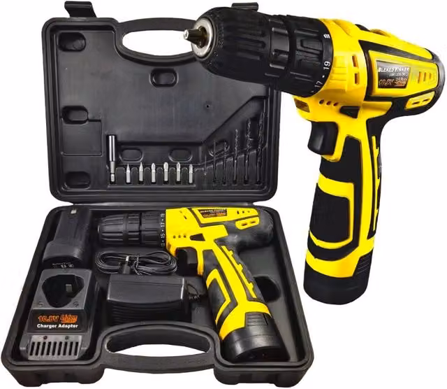 Trade Shop Trapano Avvitatore Cordless Bleked Finker Egcd10v 10.8v Giallo con Valigetta e Punte