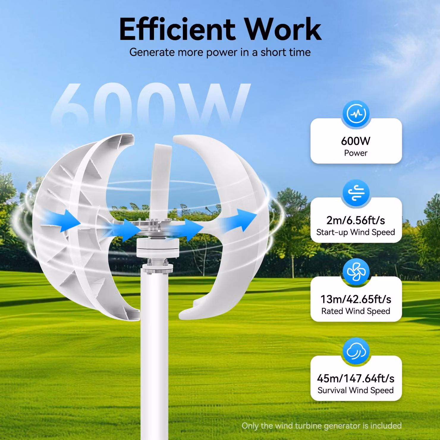 Generatore eolico da 600W - a forma di faro - 24V - bassa potenza di avviamento - in nylon - per uso domestico