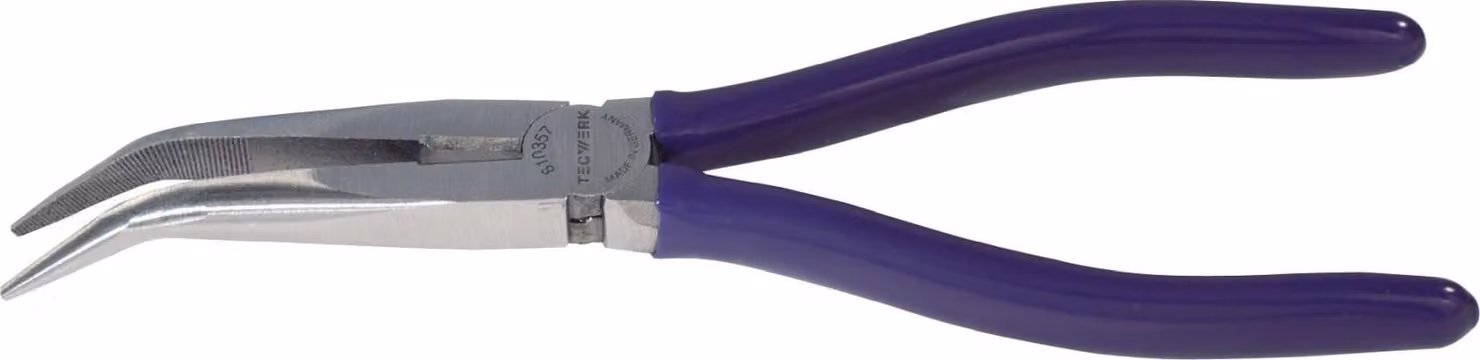 Pinza a becchi piatti, lunghezza 200 mm, lucidata, angolazione 40°, rivestimento in plastica