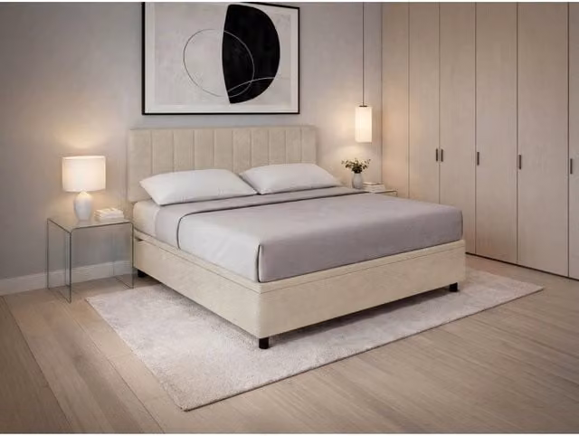 Letto imbottito Letto Matrimoniale alla Francese 140x200 cm Vertical - Contenitore,Microfibra,Sabbia