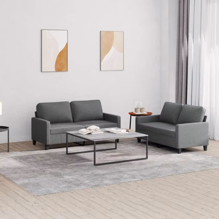 vidaXL Set di 2 Divani Moderni in Tessuto Grigio con Cuscini e Struttura Imbottita