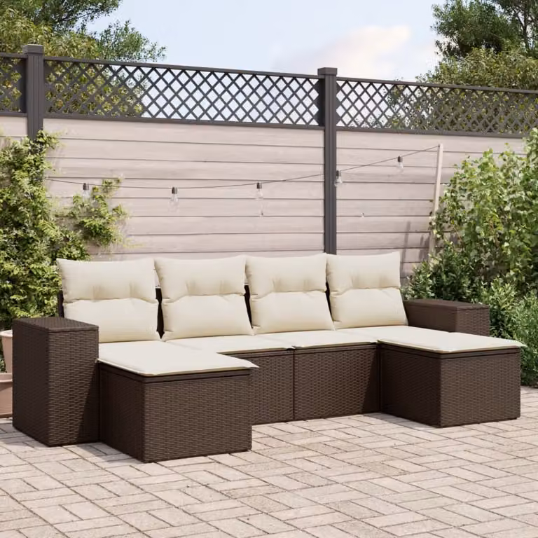 Set Divano da Giardino vidaXL 6 pz in Polyrattan Marrone con Cuscini e Struttura in Metallo