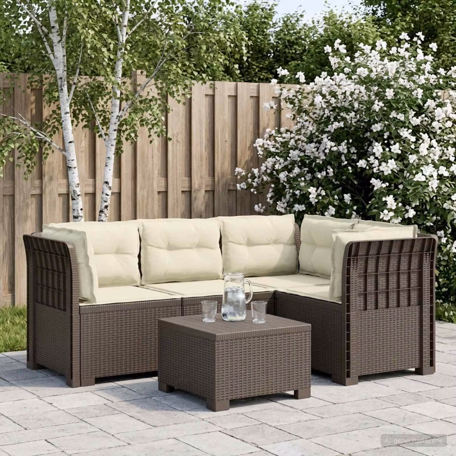vidaXL Divano da Giardino a L con Cuscini, Design Moderno in Rattan Sintetico Resistente alle Intemperie per 4 Persone