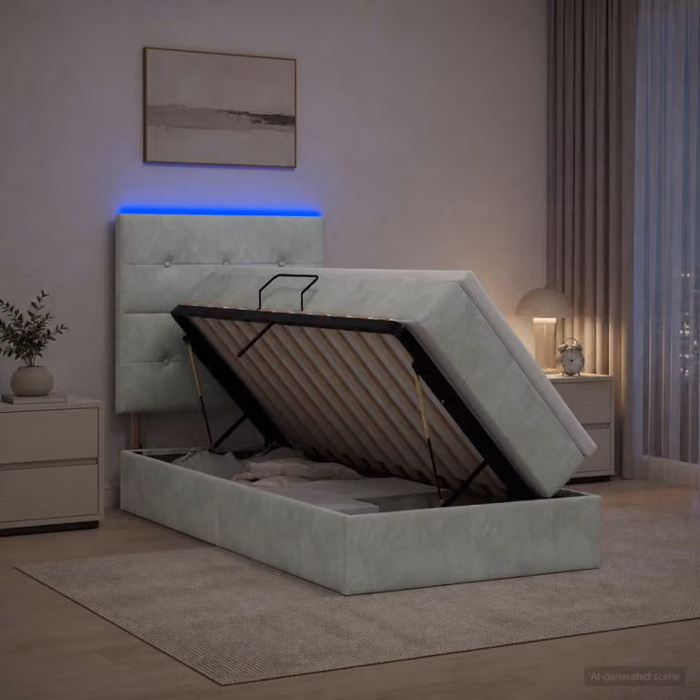Letto con contenitore vidaXL in tessuto grigio con illuminazione LED e porta USB, L 90 x P 200 cm
