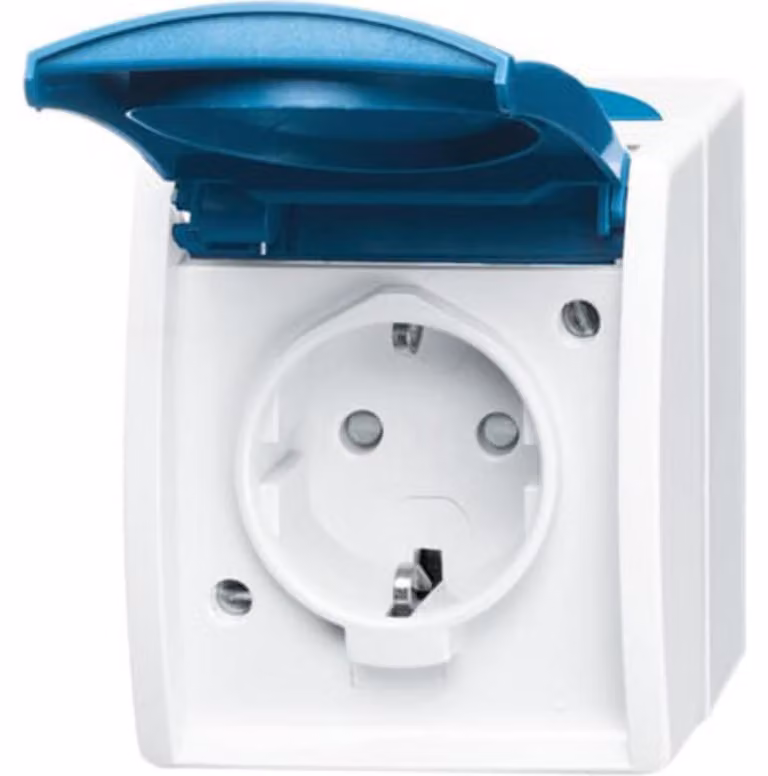 Busch-Jaeger 20 EBW-53 Presa di corrente a prova di umidità IP44 con montaggio esterno grigio chiaro/blu-verde Ocean