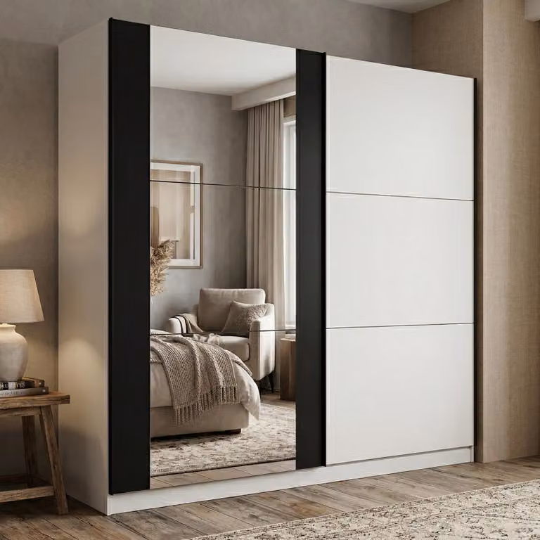 Dmora Guardaroba Grande Prela 217x210h cm Bianco, Appendiabiti 8 Ripiani