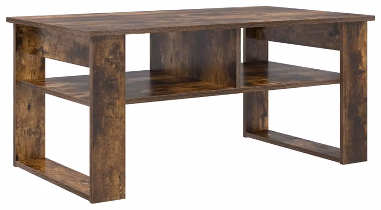 Tavolino da salotto moderno in legno di quercia affumicata con ripiano