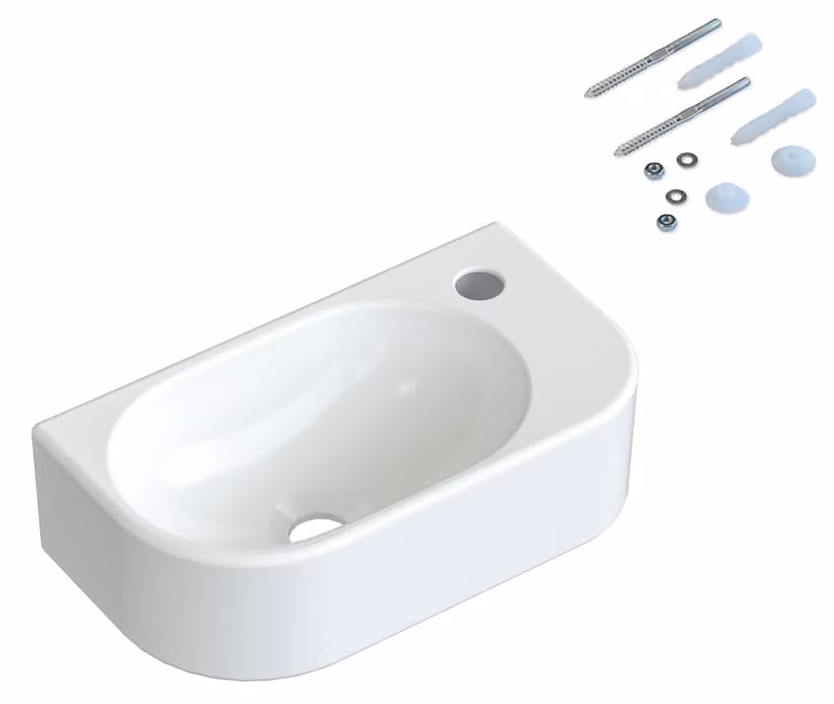Lavabo da parete - Lavabo piccolo - 40 x 21 cm - Vetroceramica bianca - Foro rubinetto a destra