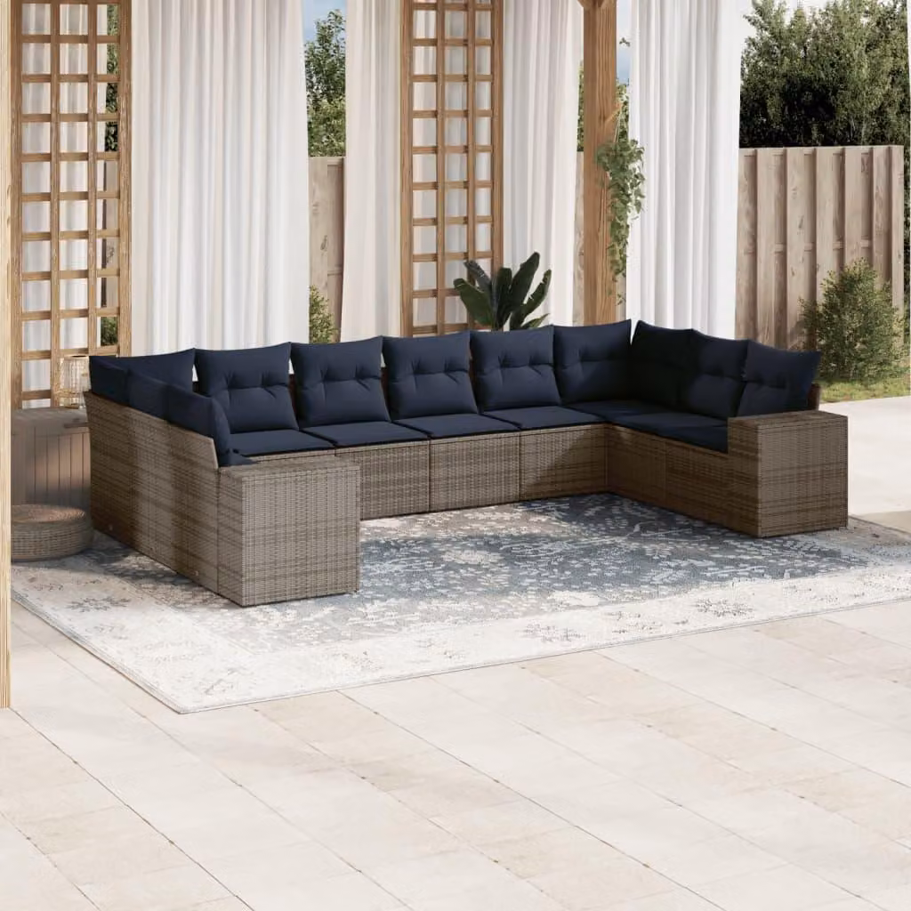 Maison Exclusive - Set divano da giardino 10 pezzi con cuscini, grigio, polyrattan