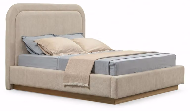 Letto imbottito moderno, beige, elegante, matrimoniale, ideale per la camera da letto, pratico