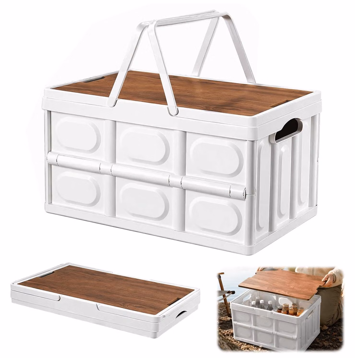 Solidchoice - Contenitore pieghevole con coperchio, 30 litri, bianco
