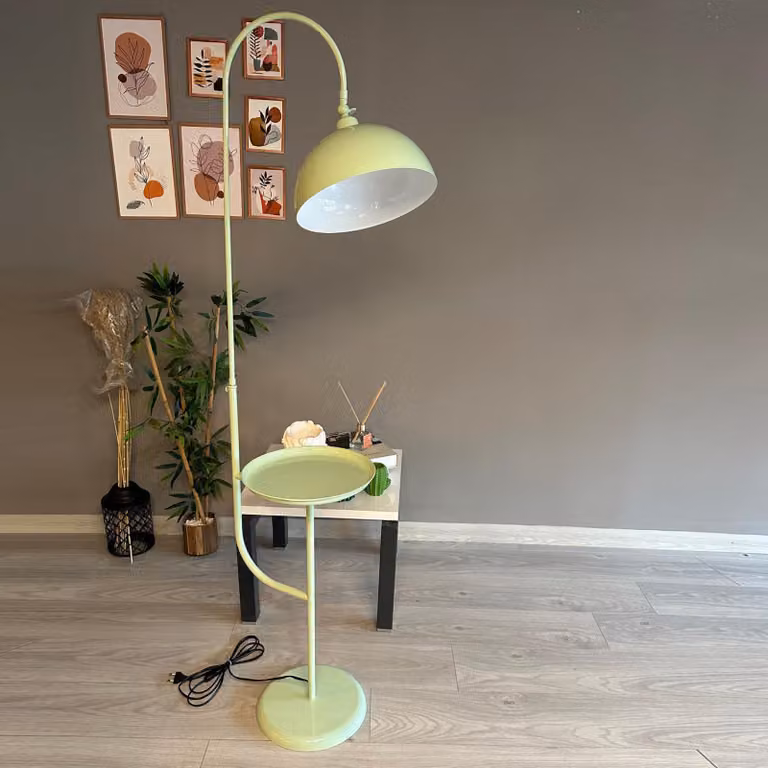 Lampada da terra moderna in metallo con E27, verde menta Paralume regolabile