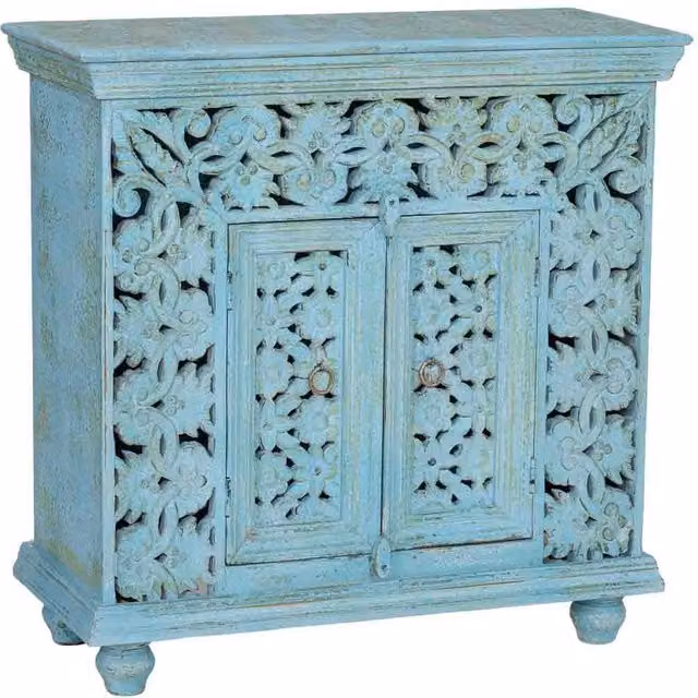 Tavolino da ingresso in legno blu 90x40x90 cm