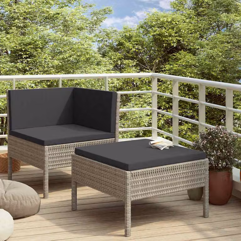 Set Divano da Giardino a L con Ottoman vidaXL in Polyrattan Grigio Antracite e Cuscini Imbottiti