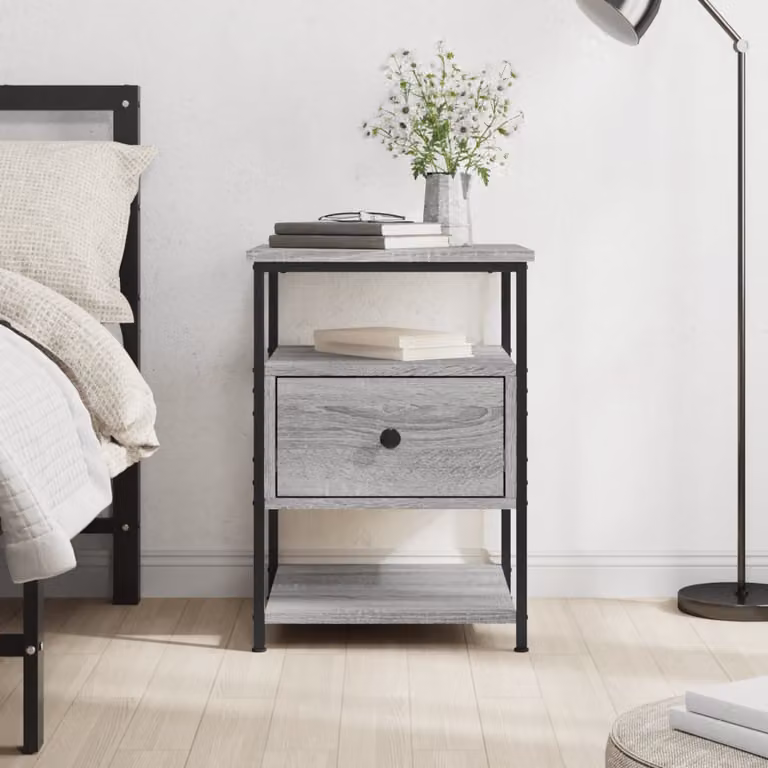 Comodino moderno vidaXL in legno e metallo, Grigio, L 40 cm x P 42 cm x H 56 cm
