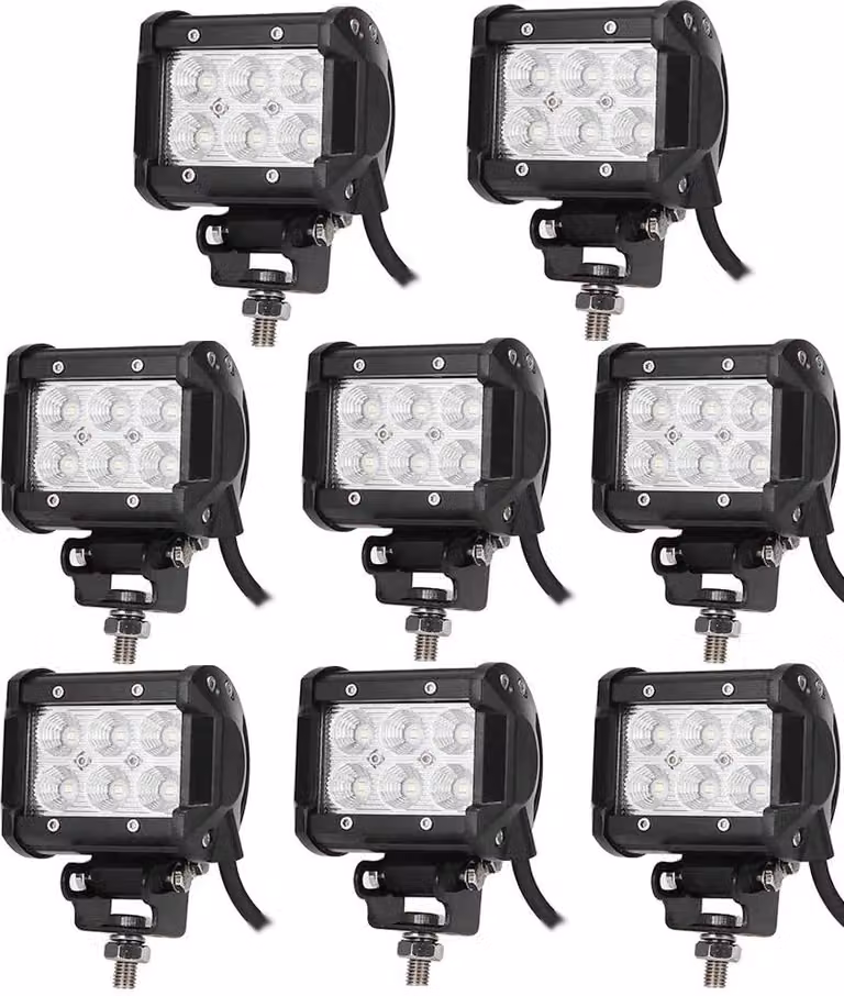 Greenmigo 8X 18W Faro da lavoro a LED Luce da lavoro 6000K CC 12V 24V Faro da fuoristrada Riflettore IP67