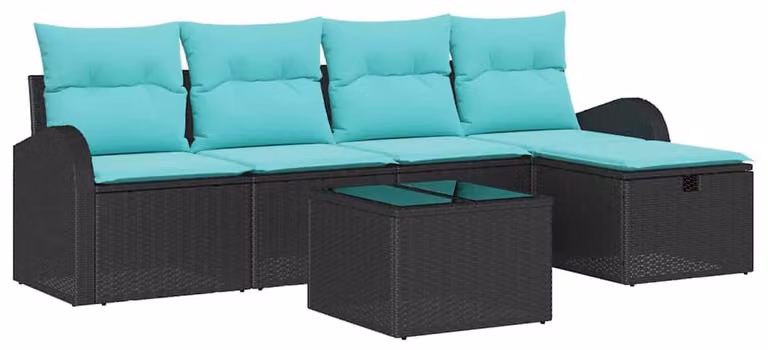 Set da giardino composto da 6 pezzi, colore nero, realizzato in rattan sintetico