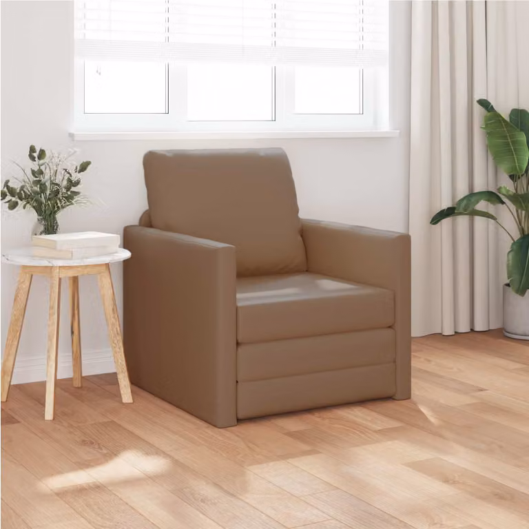Divano letto vidaXL in pelle artificiale color beige e marrone con braccioli, modello click-clack moderno per soggiorno, L: 77 cm, P: 74 cm, H: 81 cm
