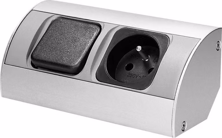 Presa per mobili con interruttore ORNO OR-AE-1302, custodia ad angolo, argento - nero