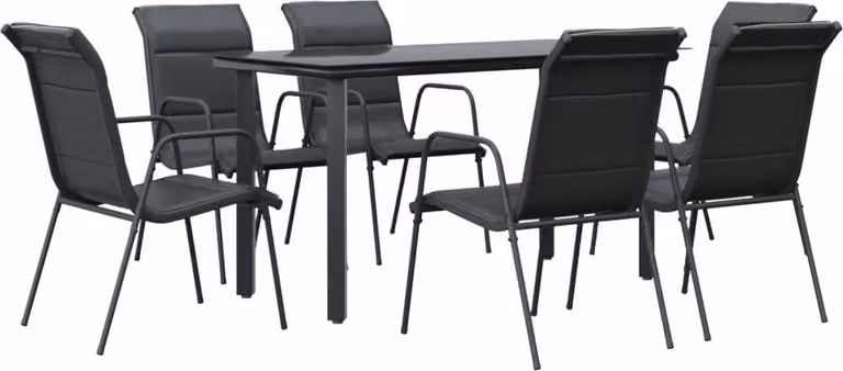 Set da Pranzo da Giardino 7 pz Nero in Acciaio e Textilene