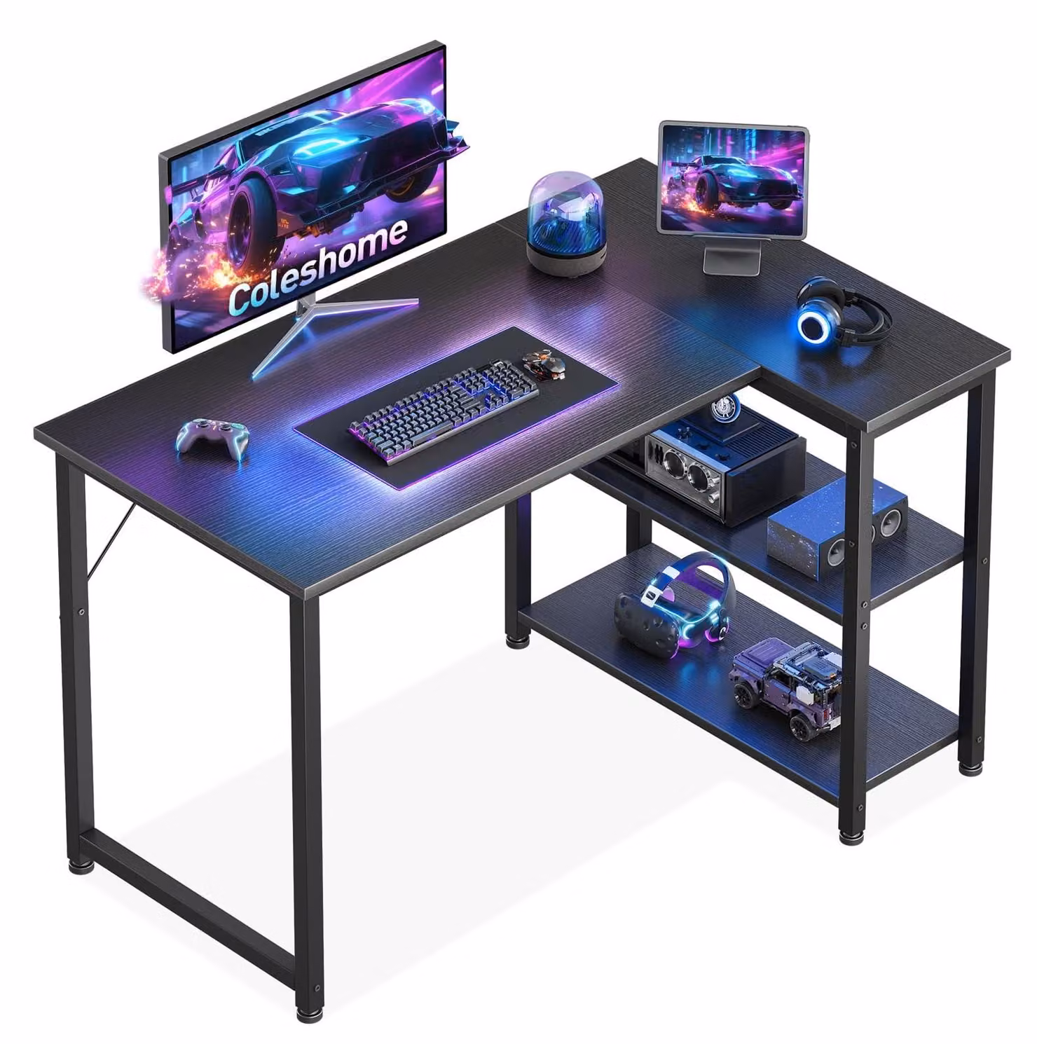 Scrivania da gaming a L - 100 x 70 cm - Ripiano laterale reversibile - Nero