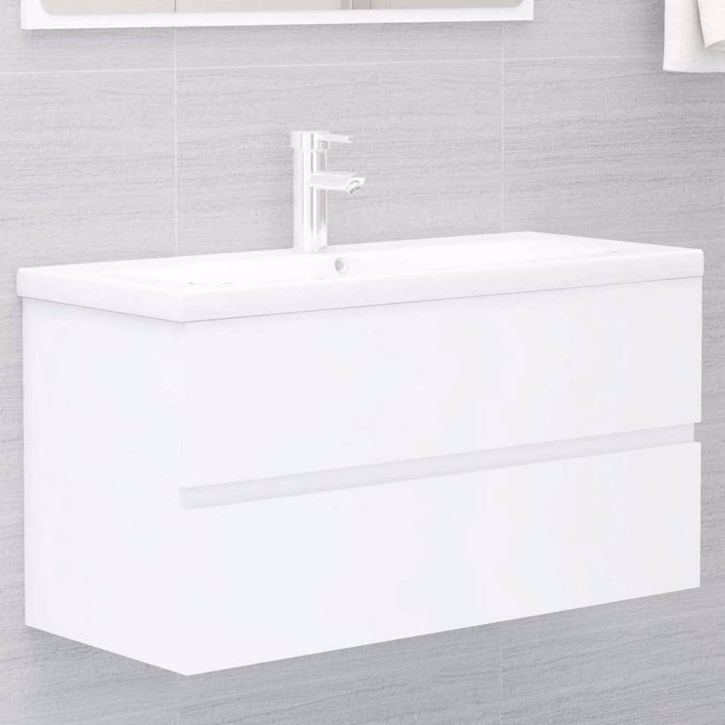 Mobiletti sottolavabo da bagno, bianchi, dimensioni 90x38,5x45 cm, realizzati in materiale composito di legno