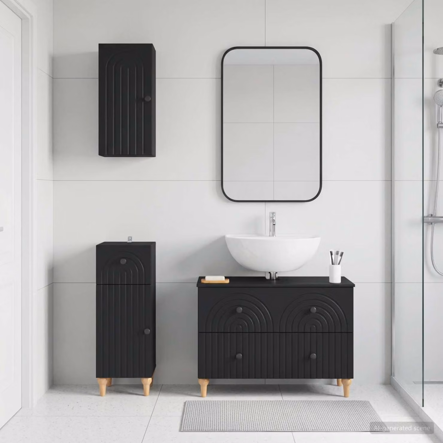 Set di mobili da bagno vidaXL ALKMAAR in 3 pezzi nero opaco con base lavabo e pensili sospesi