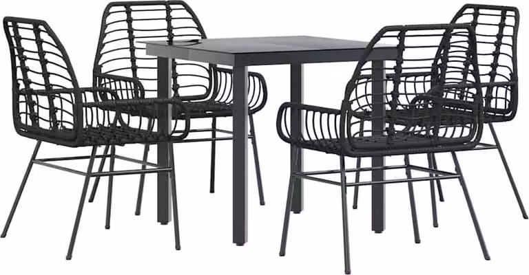 Set Mobili da Pranzo per Giardino 5 pz Nero Polyrattan Vetro