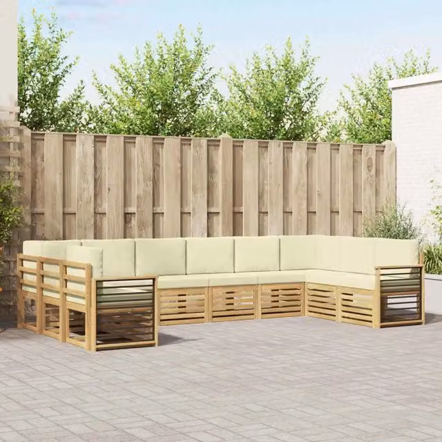 Set di divani da esterno vidaXL in legno di acacia con cuscini bianchi e beige