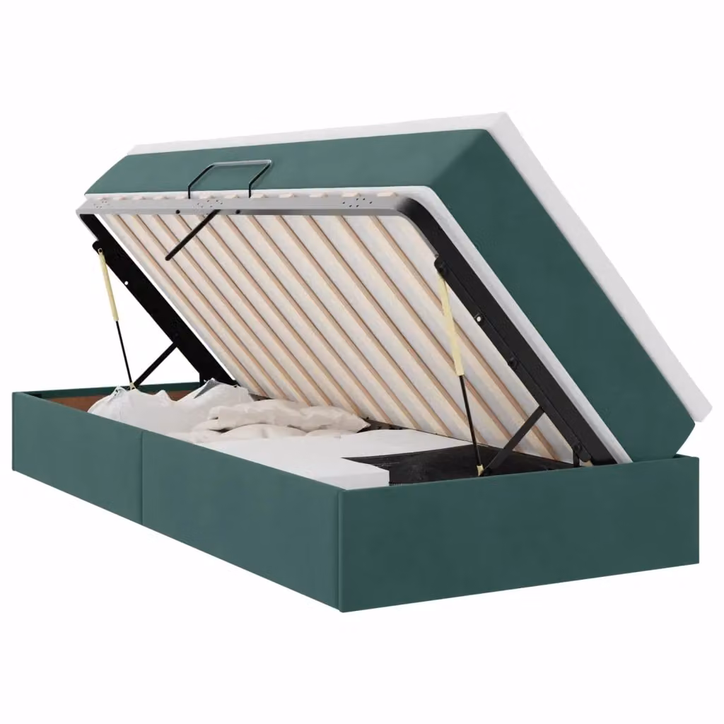 vidaXL Letto con contenitore e materasso ibrido in velluto Verde Scuro L: 100 cm, P: 200 cm, H: 140 cm – 2