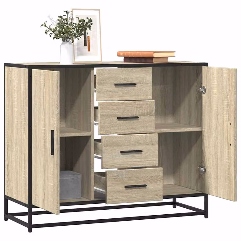 vidaXL Credenza in stile Industrial in Rovere e Metallo, Marrone, L 92 x P 35 x H 76 cm