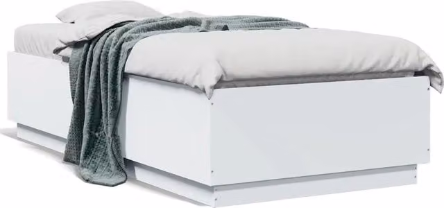 Letto singolo per adulti in legno multistrato bianco con doghe piatte fisse e design moderno – 1