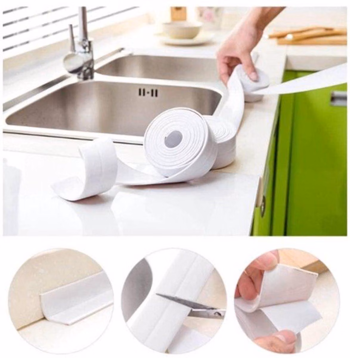 Nastro sigillante autoadesivo diluibile, 3 colori, 3,2 m. Nastro sigillante autoadesivo per bagno, cucina, lavandino, WC (38 mm x 3,2 m - bianco)