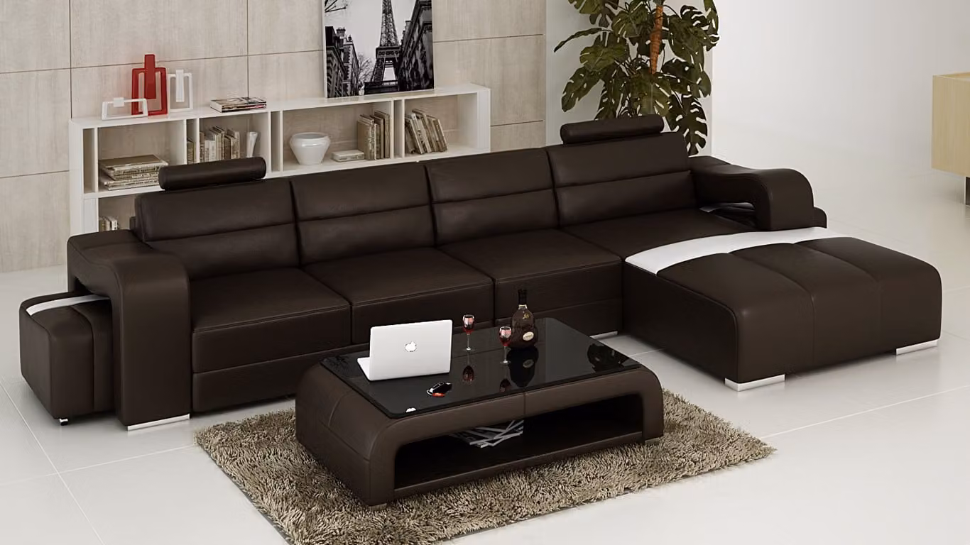 Ledersofa Couch Wohnlandschaft Ecksofa Eck Garnitur Design Modern Sofa F3008C